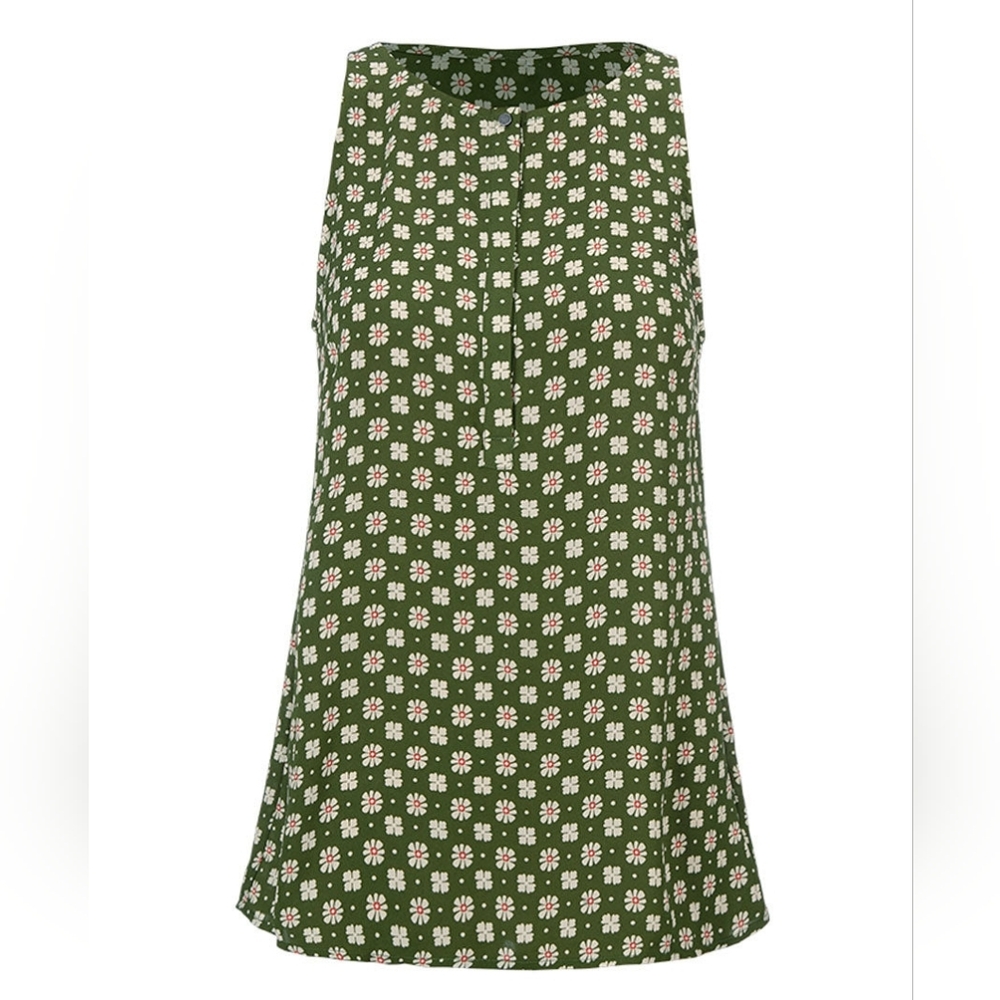 CAbi Snap Top - Olive Green Floral Button-Up Blouse